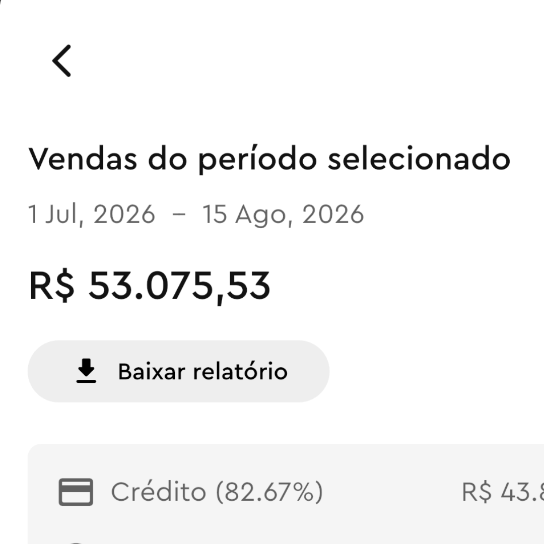 Print de faturamento mostrando mais de R$53 mil em vendas reais no período